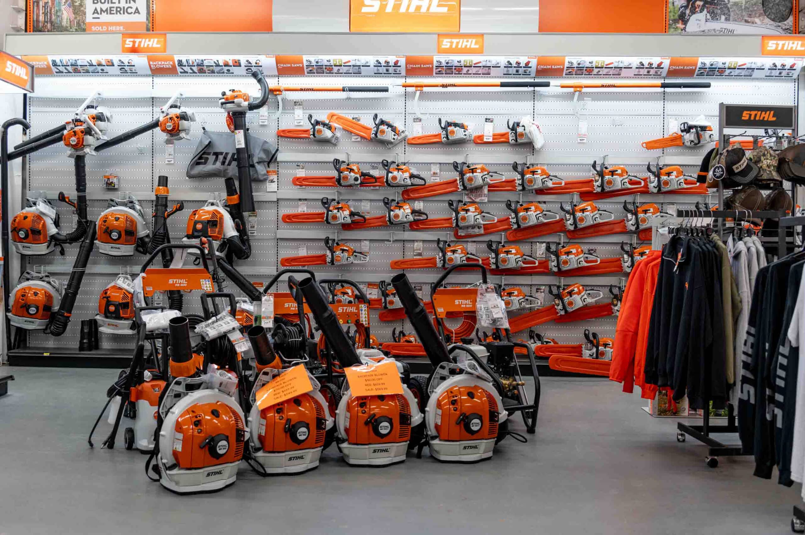 STIHL chainsaws displayed at George’s Paint & Hardware in Hayesville, NC